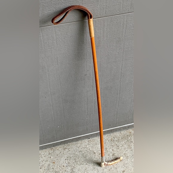 Antique Stag Antler Sterling Silver Wood Leather Horse Riding Crop Equestrian - Picture 2 of 16